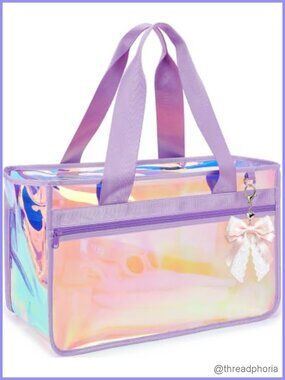 Large Iridescent Jelly Tote Beach Bag Waterproof TPU Zip Top Pool Bag